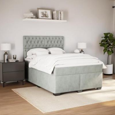 Boxspring met matras fluweel lichtgrijs 140x190 cm
