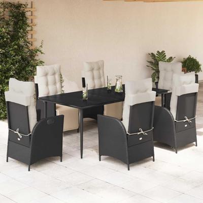 7-delige Tuinset met kussens poly rattan zwart