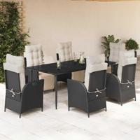 7-delige Tuinset met kussens poly rattan zwart - thumbnail