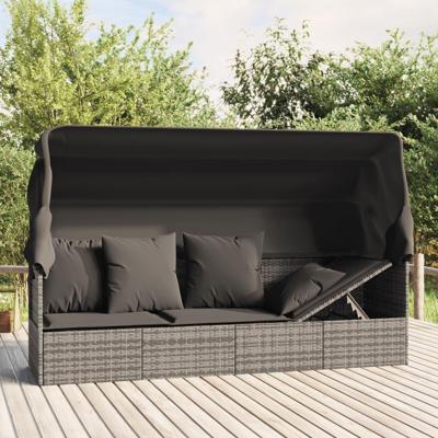 Loungebed met luifel en kussens poly rattan grijs Loungebed met luifel en kussens poly rattan grijs
