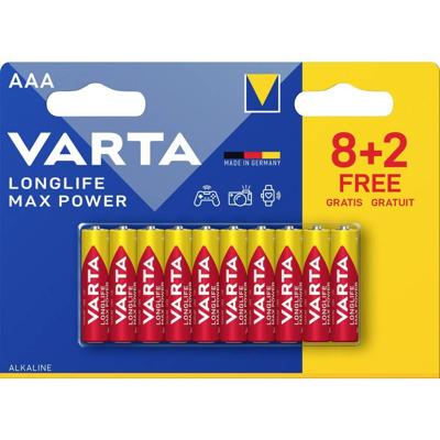 Varta Longlife Max Power AAA Blister 10 (8+2) AAA batterij (potlood) Alkaline 1.5 V 10 stuk(s) Varta Longlife Max Power AAA Blister 10 (8+2) AAA batterij (potlood) Alkaline 1.5 V 10 stuk(s)
