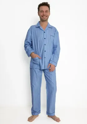 Outfitter katoenen heren pyjama - Doorknoop - Knoopsluiting - XXL - Blauw - XXL - XXL - XXL - XXL - XXL - XXL - XXL - XXL - XXL - XXL -