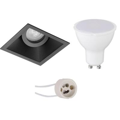 LED Inbouwspot Set GU10 - Vierkant Zwart - 6W Warm Wit 3000K - Kantelbaar