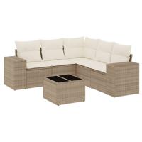6-delige Loungeset met kussens poly rattan beige - thumbnail