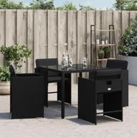 Tuinstoelen 4 st met kussens poly rattan zwart - thumbnail