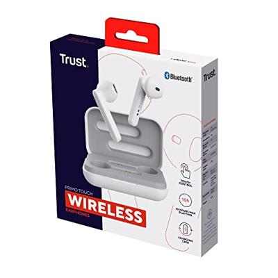 Trust Mobile Primo Touch Draadloze Bluetooth Oordopjes Wireless Earphones, 10 Uur Speeltijd in Totaal, Ingebouwde Microfoon, TWS, voor PC, Laptop, Smartphone, Tablet - Wit