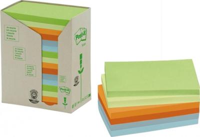 Post-it recycled notes Nature, 100 vel, ft 76 x 127 mm, pak van 16 blokken, geassorteerde kleuren
