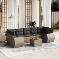 8-delige Loungeset met kussens poly rattan grijs - thumbnail