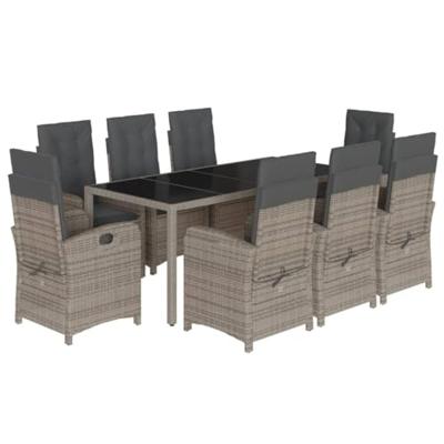 9-delige Tuinset met kussens poly rattan grijs - thumbnail