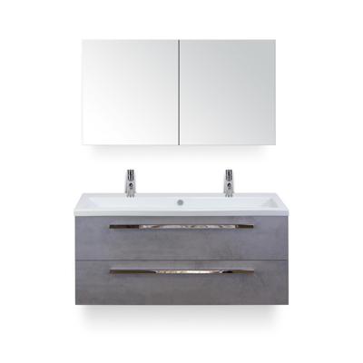 Seville Badmeubelset 120 cm - 2 laden Beton Antra - Wastafel Djazz Enkel 2 kraangaten - met Spiegelkast