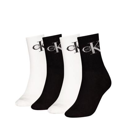Calvin Klein Sokken Giftbox Dames Monologo 4-pack Wit/Zwart-One Size (37-41)