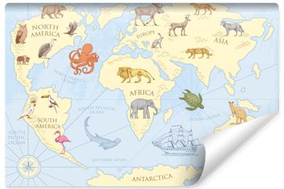 Fotobehang - Dieren rond de wereld, Kinderkamer, premium print, inclusief behanglijm