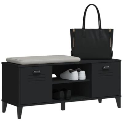 VidaXL Schoenenbank viken 106x35x45 cm bewerkt hout zwart VidaXL Schoenenbank viken 106x35x45 cm bewerkt hout zwart