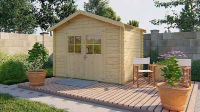 Tuindeco Somo Blokhut 300x200 cm 28 mm vuren blank- Zadeldak- Onbehandeld vurenhout- Tuindeco