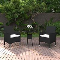 3-delige Tuinset poly rattan zwart - thumbnail