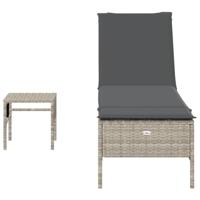 Ligbed met tafel en kussen poly rattan lichtgrijs - thumbnail