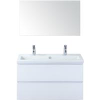 Vogue Badmeubelset 100 cm - Greeplijst in Kleur - Wit Hoogglans - Keramische Wastafel Wit 2 Kraangaten met Spiegel - thumbnail
