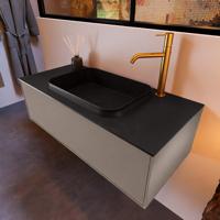 Badkamermeubelset Mondiaz Erin 100 cm met 1 Lade met RIDGE Wastafel Midden Urban met 1 kraangat Greeploos Mat Smoke - thumbnail