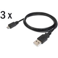 DIGITUS USB 2.0 aansluitkabel - 3 stuks - 1,0 m - USB A (St) naar USB Micro B (St) - 480 Mbit/s - verbindingskabel - zwart - thumbnail