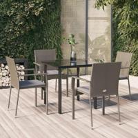 5-delige Tuinset met kussens poly rattan zwart en grijs - thumbnail