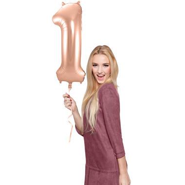 Rosé Goudkleurige Cijferballon cijfer 1 - 86cm