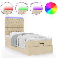 Ottoman bed met matras en LED's 80x200cm stof crèmekleurig - thumbnail