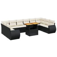 11-delige Loungeset met kussens poly rattan zwart - thumbnail