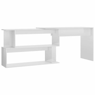 Hoekbureau 200x50x76 cm bewerkt hout hoogglans wit