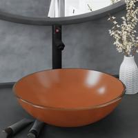 VidaXL Wastafel met kraan en pop-up afvoer gehard glas bruin - thumbnail