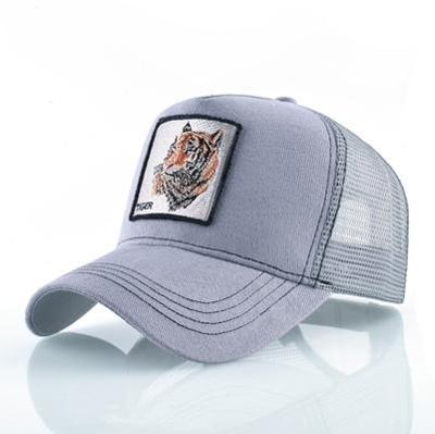 Katoenen geborduurde dierlijke Baseballcap (grijze tijger)