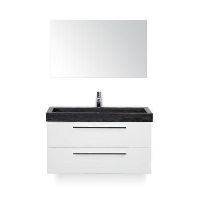 Seville Badmeubelset 100 cm - Wit Hoogglans - Wastafel Hardsteen Wit Lucca - met Spiegel