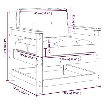 Tuinstoelen 2 st met kussens massief grenenhout