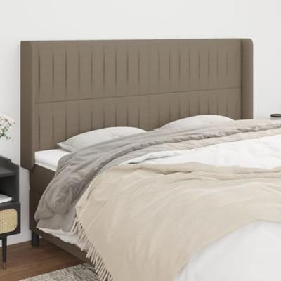 Hoofdbord met randen 163x16x118/128 cm stof taupe