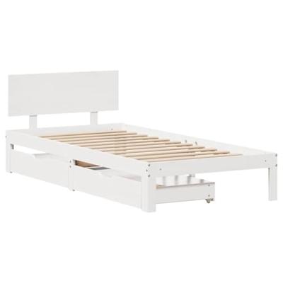Bedframe met lades massief grenenhout wit 90x190 cm