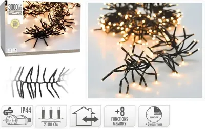 Kerstverlichting LED cluster 3000 lampjes 22m, warm wit