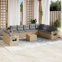 11-delige Loungeset met kussens poly rattan gemengd beige - thumbnail