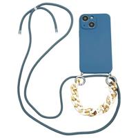 Høyde - iPhone 13 Mini - Telefoonhoes met koord + Kralenketting - Blauw - thumbnail