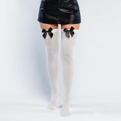 Pantykousen wit met zwarte strik