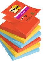 Post-it Super Sticky Z-notes Playful, 90 vel, ft 76 x 76 mm, geassorteerde kleuren, pak van 6 blokken - thumbnail