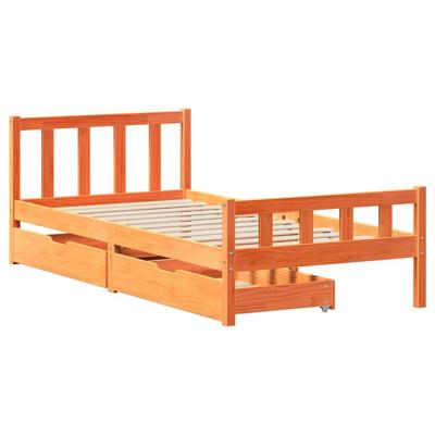 Bedframe zonder matras massief grenenhout wasbruin 75x190 cm