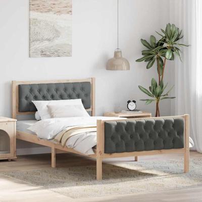 Bedframe met hoofdeinde Donkergrijs 100 x 200 cm Stof Bedframe met hoofdeinde Donkergrijs 100 x 200 cm Stof