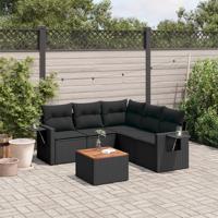 6-delige Loungeset met kussens poly rattan zwart - thumbnail