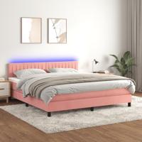 Boxspring met matras en LED fluweel roze 160x200 cm - thumbnail