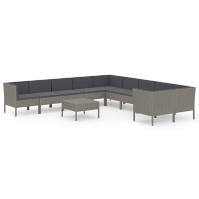 11-delige Loungeset met kussens poly rattan grijs