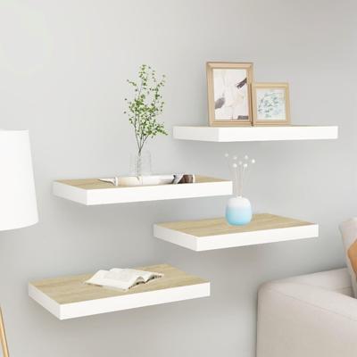 VidaXL Wandschappen zwevend 4 st 40x23,5x3,8 cm mdf eikenkleurig en wit