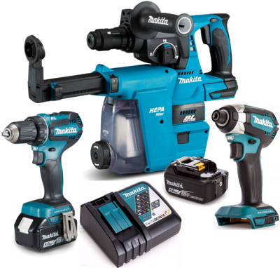 Makita DLX3154TX1 | Combiset | 18 V | allround tot zwaar boor-en schroefwerk | Set | DDF486, DTD153, DHR243 | Snellader | in Tas - DLX3154TX1 Makita DLX3154TX1 | Combiset | 18 V | allround tot zwaar boor-en schroefwerk | Set | DDF486, DTD153, DHR243 | Snellader | in Tas - DLX3154TX1