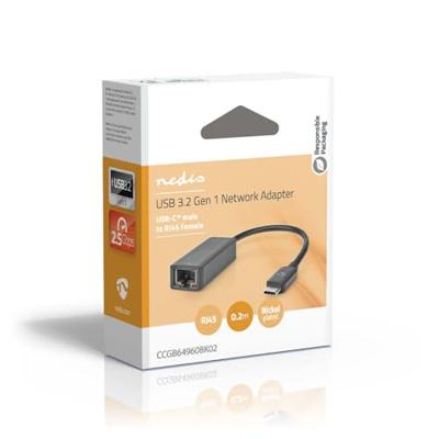 USB-netwerkadapter | USB 3.2 Gen 1 | 2.5 Gbps | USB-C Male | RJ45 Female | 0.20 m | Rond | Vernikkeld | Vertind-Koper | Zwart USB-netwerkadapter | USB 3.2 Gen 1 | 2.5 Gbps | USB-C Male | RJ45 Female | 0.20 m | Rond | Vernikkeld | Vertind-Koper | Zwart