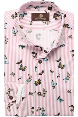 Circle Of Gentlemen Overhemd Flavio Roze Vlinder Print Cutaway Slim Fit