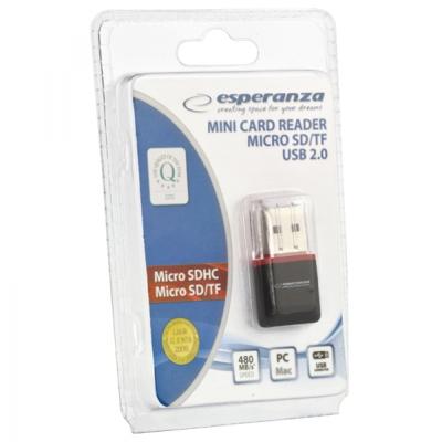 Esperanza EA134K geheugenkaartlezer Zwart, Zilver, Transparant USB 2.0