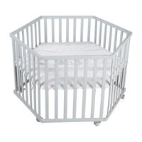 ROBA Hegaxonal Playpen - Gevoerde hoes - Olifantpatroon - 6 geremde wielen - Taupe gelakt hout - thumbnail